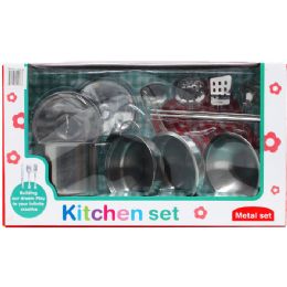 6 Pieces 13pc Metal Kitchen Play Set In Window Box - Girls Toys