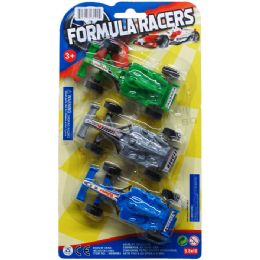 72 Wholesale 3pc 3.75" Formula Racers On Blister Card, 2 Assrt Clrs