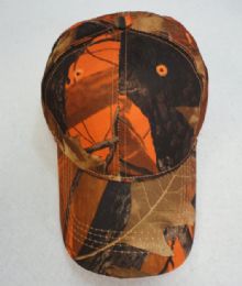 24 Wholesale Orange Hardwood Camo Ball Cap