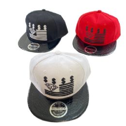 24 Wholesale Snap Back Flat Bill Hat Diamond Textured Bill