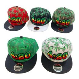 24 Wholesale 4:20 Marijuana Printed Snap Back Flat Bill Hat