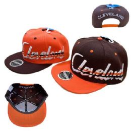 24 Wholesale Snap Back Flat Bill Hat jagged Script Cleveland