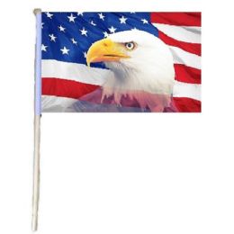 72 Wholesale Stick Flag [american Flag With Eagle Head