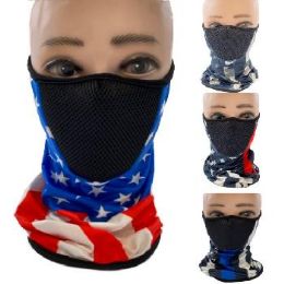 24 Wholesale Half Face Mask Gaiter Buff Americana Assortment With Mesh