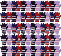 120 Pairs Yacht & Smith Womens Warm Assorted Colors Striped Fuzzy Gloves - Fuzzy Gloves