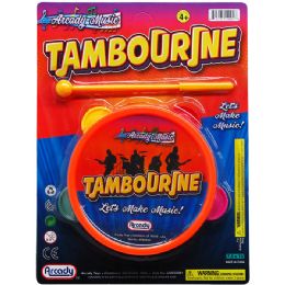48 Bulk 6 Inch Toy Tambourine With 6 Inch Stick On Blister Card