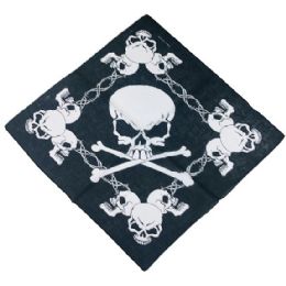 36 Pieces BandanA-Skulls And Barbed Wire Large Skull In Center - Bandanas