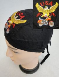 48 Pieces Embroidered Skull Cap Eagle With Bike - Head Wraps