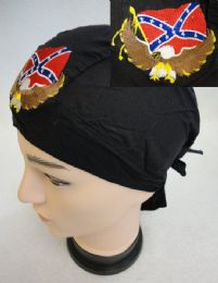 48 Wholesale Embroidered Skull Cap Eagle With Rebel Flag