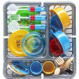 12 Pieces 21pc Pretend Dish Play Set In 11.5" Dish Rack - Educational Toys