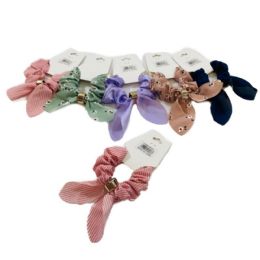 72 Units of 1 Piece Printed Solid Scrunchie With Tails - Hair Scrunchies