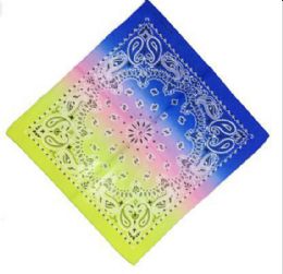 72 Wholesale Gradient Color Bandanas Blue And Yellow