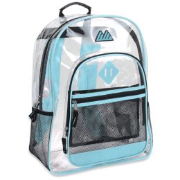 24 Pieces 17 Inch Clear BackpacK- Turquoise - Backpacks 17"