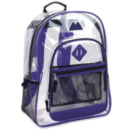 24 Pieces 17 Inch Clear BackpacK- Purple - Backpacks 17"