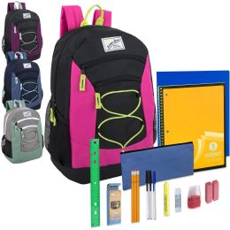24 of Preassembled 18 Inch Urban Sport Multi Pocket Bungee Backpack & 20 Piece School Supply Kit - Girls
