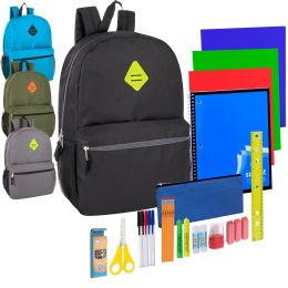 12 of Preassembled 19 Inch Backpack With Side Pocket And 30 Piece School Supply Kit - Boys
