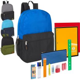12 of Preassembled 18 Inch Dome Backpack And 30 Piece School Supply Kit - 4 Color Assortment