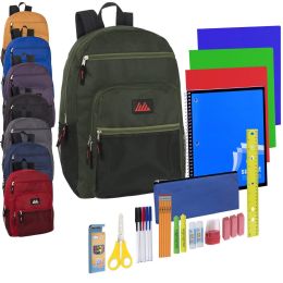 12 Pieces Preassembled Deluxe Multi Backpack And 30 Piece School Supply Kit - 8 Color Assortment - School Supply Kits