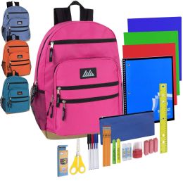 12 of Preassembled 18 Inch Rugged Bottom Backpack With Laptop Section & 30 Piece School Supply Kit - Girls