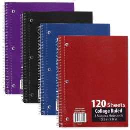 15 Wholesale 3 Subject Notebook - College Ruled -120 Sheets