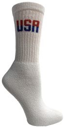 Yacht & Smith Kid's Cotton Terry Cushioned White Usa Crew Socks