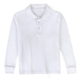 24 Wholesale Kid's Long Sleeve Polo - White -Size 5-6
