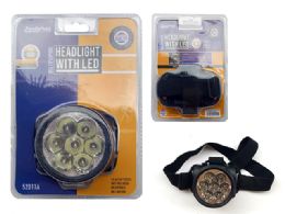 48 Wholesale Led Headlight 7 Head W/black Strap