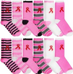 240 Pairs Yacht & Smith Printed Breast Cancer Awareness Socks, Pink Ribbon Women Crew Socks - Breast Cancer Awareness Socks