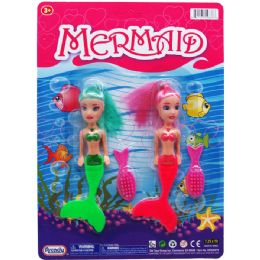 72 Wholesale 2pc 5.5" Mermaid Dolls With Accessories On Blister Card