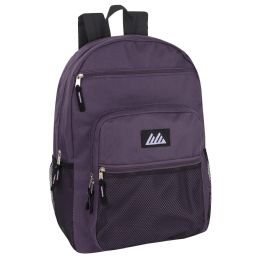 24 Wholesale Deluxe Multi Pocket Backpack In Purple