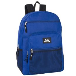 24 Wholesale Deluxe Multi Pocket Backpack In Blue