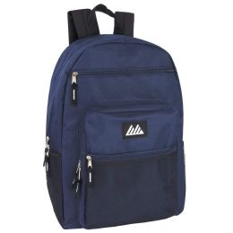 24 Wholesale Deluxe Multi Pocket Backpack In Navy