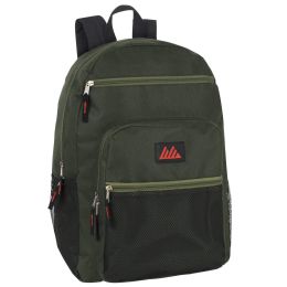 24 Pieces Deluxe Multi Pocket Backpack In Green - Backpacks 18" or Larger