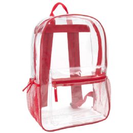 24 Wholesale Classic 17 Inch Clear Backpack - Red