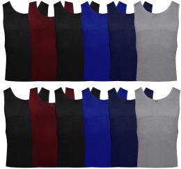 12 Wholesale Yacht & Smith Mens Ribbed 100% Cotton Tank Top, Assorted Colors, Size Medium