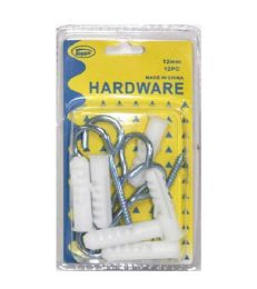 144 Units of 12 Piece 12mm Hooks With Anchors - Hardware Products
