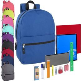24 of Preassembled 17 Inch Backpack & 20 Piece School Supply Kit - 10 Color