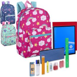 24 of Preassembled 17 Inch Printed Backpack & 20 Piece School Supply Kit - Girls