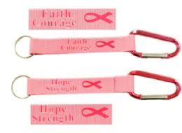 72 Wholesale Lanyard Carabiner Keychain Pink Ribbon