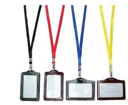 72 Pieces Lanyard With Faux Leather Id Holder - Id card