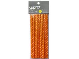 96 Wholesale Spritz Orange Polka Dot Paper Straws 20 Count