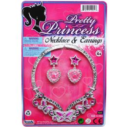 96 Wholesale 4.75" Princess Necklace & 2" Earrings Tied On Card