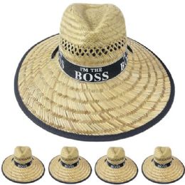 12 Units of Raffia Straw Lightweight I'm The Boss Man Sun Hat - Sun Hats