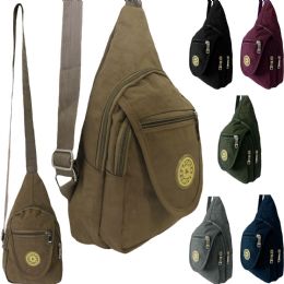 24 Wholesale Men & Women's Nylon Canvas Sling Bags W/ Patch Embellishment