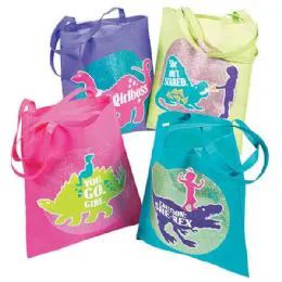 24 Wholesale Girlysaurus Tote Bag In Assorted Colors