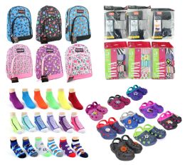 288 Wholesale Toddler BacK-TO-School Bundle - 288 Items - 14" Graphic Backpacks, Clogs, Underwear, & Graphic Socks!