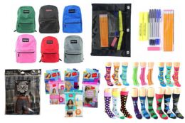 288 Wholesale High School BacK-TO-School Bundle - 288 Items - 17" Classic Backpacks, Supply Kits, Underwear, & Graphic Crew Socks!