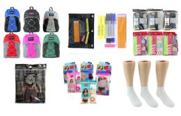 288 Wholesale High School BacK-TO-School Bundle - 288 Items - 17" Bungee Backpacks, Supply Kits, Underwear, & Athletic Ankle Socks!