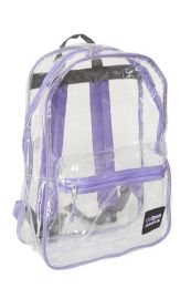 24 Bulk 17" Clear Backpacks W/ Solid Trim - Purple
