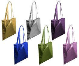 120 Wholesale Metallic Patent Leather Tote Bags - 14" X 15" - Asst